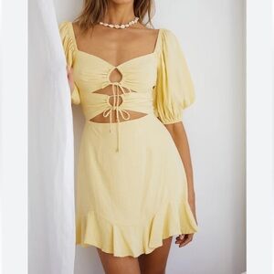 Angel Biba Yellow Cutout Mini Dress